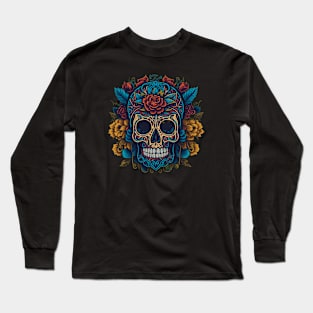 Mesmerizing Colorful Sugar Skull Art Long Sleeve T-Shirt